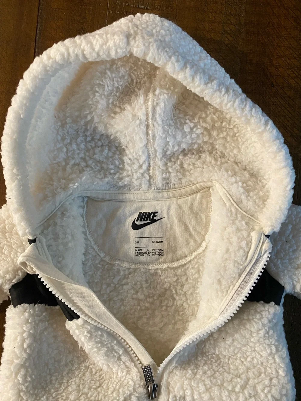 Nike Cream Sherpa Hooded Snowsuit with Black Chest Panel